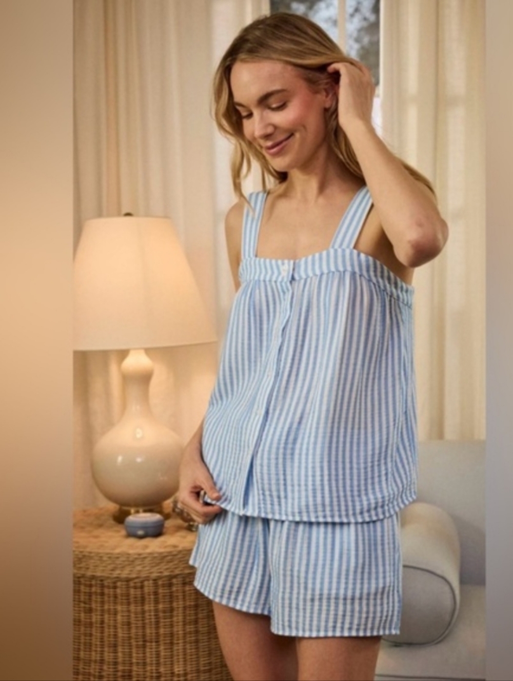Lake Women's Hamptoms Sleepwear Sleeveless Top ONLY Sail Blue Awning Stripe S